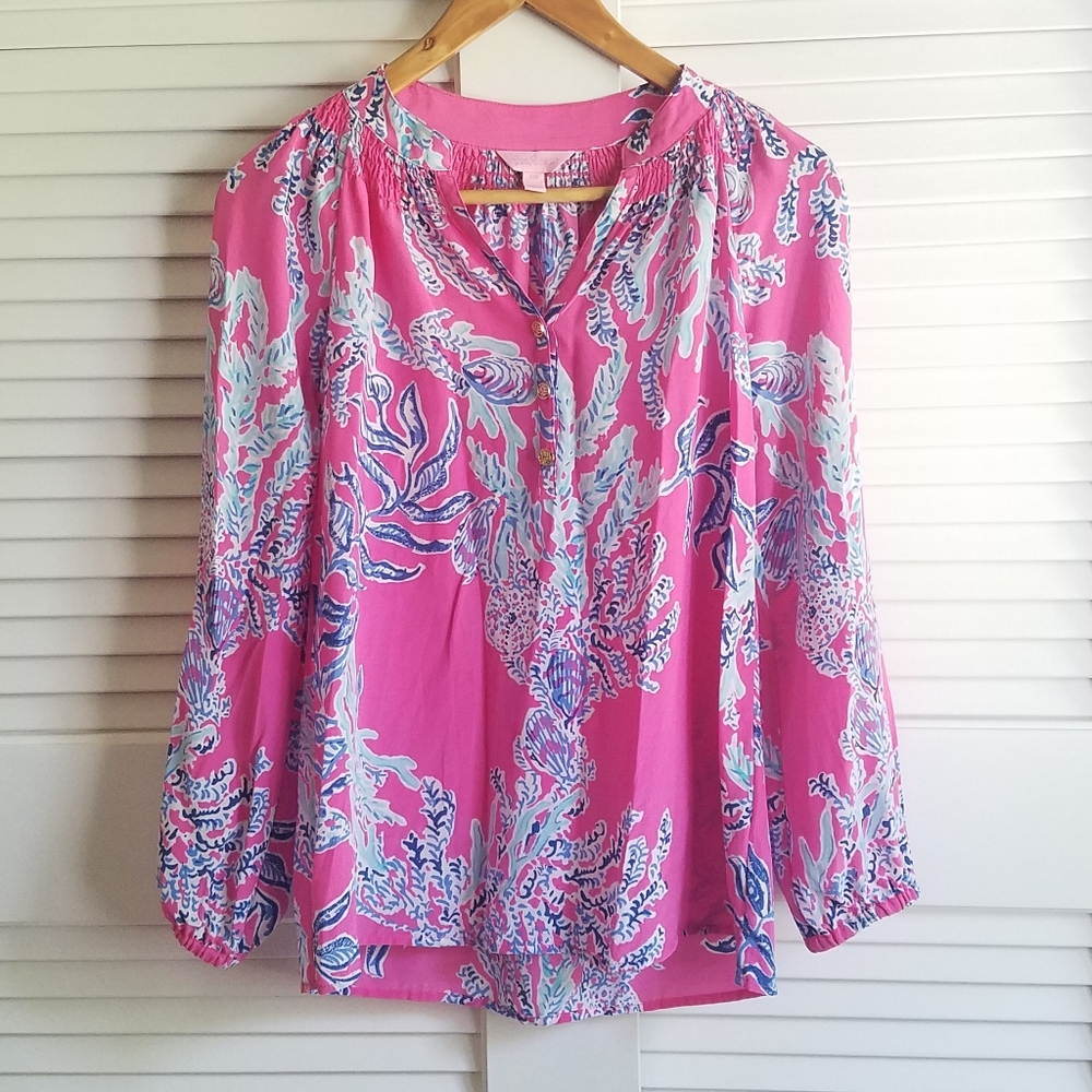 LILLY PULITZER Silk Coral Theme Tunic XXS